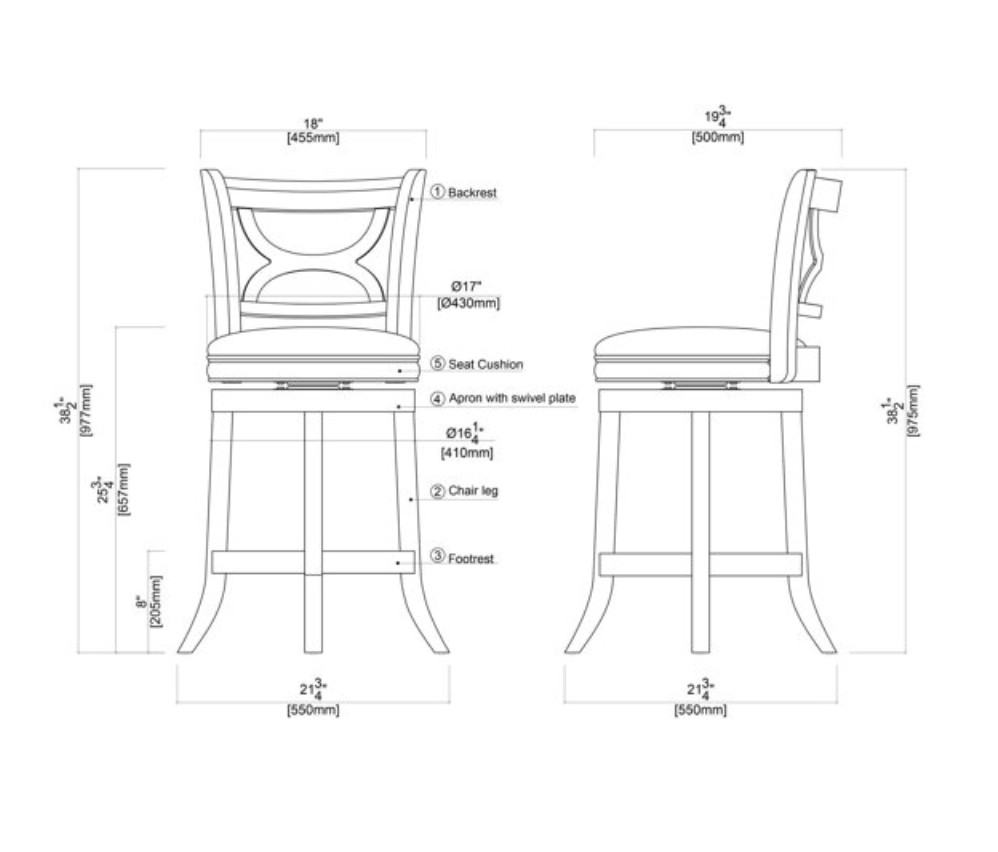 Counter Height Bar Stool Swivel Chair White 24"H Upholstered Seat White Set of 3