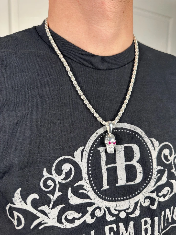 Collar emo gótico real de plata 925 maciza con colgante de ojos rojos para hombres o damas Foto 2 de 4