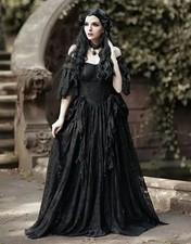 Victorian Gothic Black A Line Wedding Dress Lace Bridal Gowns Floor Length