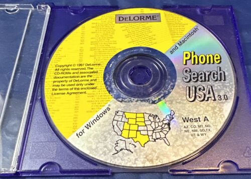Phone Search USA 3.0 West A CD-Rom für Windows & Macintosh 1997 DeLorme