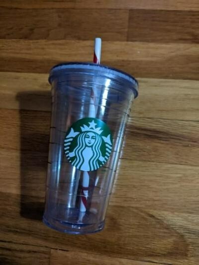 Starbucks 16 oz Grande Clear Insulated Cold Cup Tumbler with Candy Cane Straw