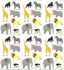 Mrs Grossman's ZOO Wild Animal Stickers Lion Elephant Hippo Zebra 3 strips!