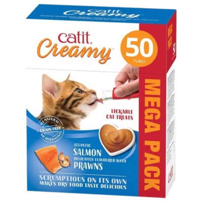 Catit Creamy Lachs & Garnelen 50er-Pack - Gesunde Katzenleckerei ohne Getreide