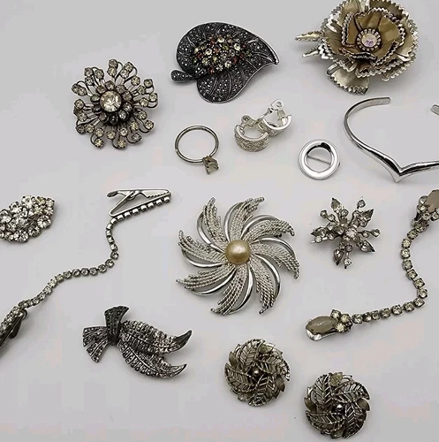 Vintage Rhinestone Silver Tone Costume Jewelry Lot  Napier Lisner Unsigned Mixed