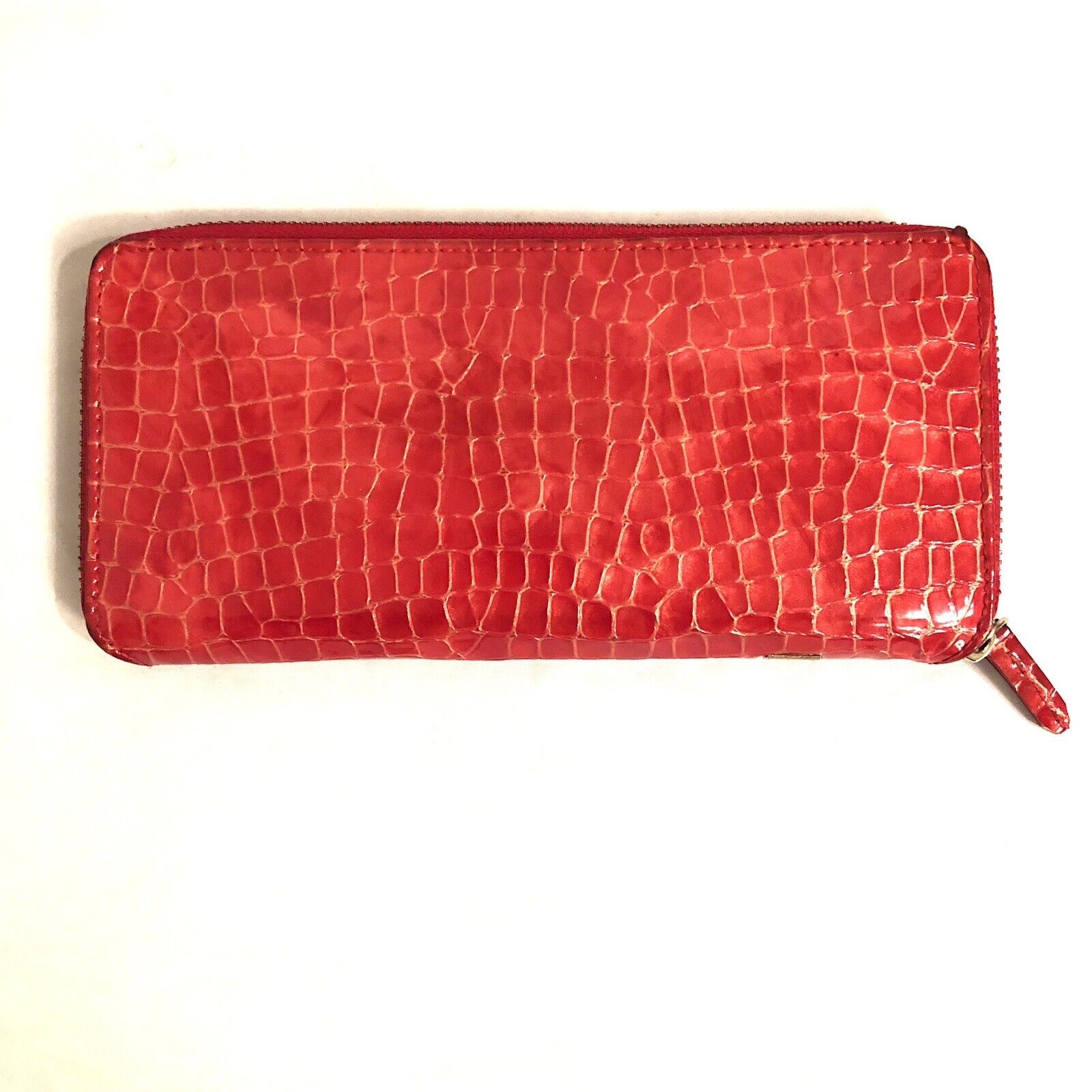 ABAS Red Croc Embossed Leather Zip Around Clutch … - image 2