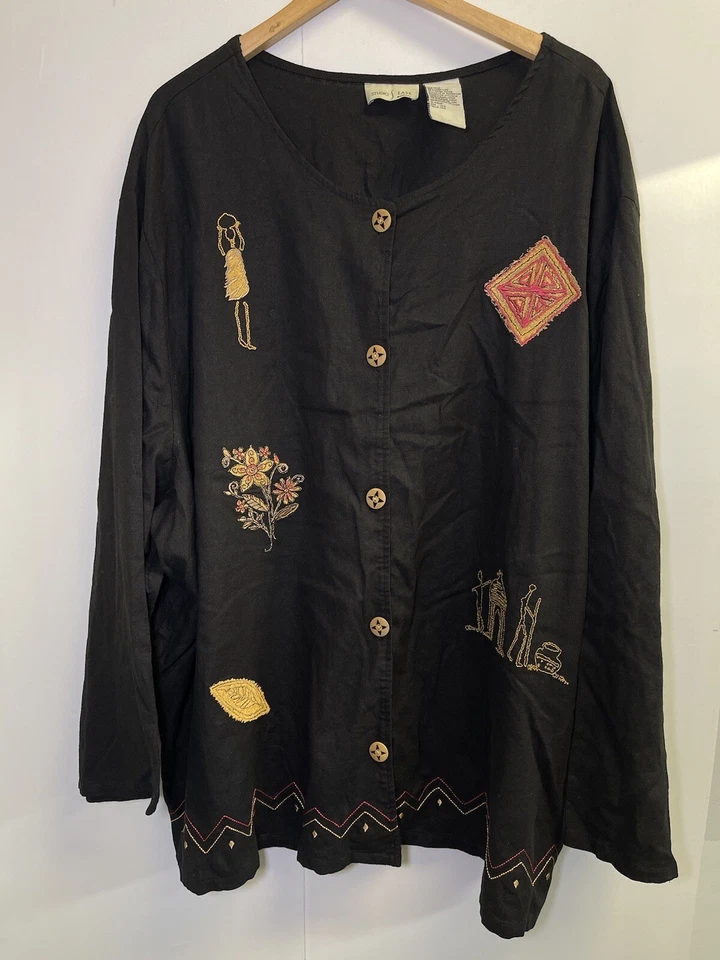 Conjunto de 3 pantalones chaqueta top vintage Studio Ease mujer 34W mezcla de lino bordados Foto 2 de 4