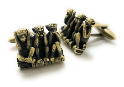 Men's Cufflinks Bronze See No Evil Hear No Evil Speak No Evil Fun Cuff Links