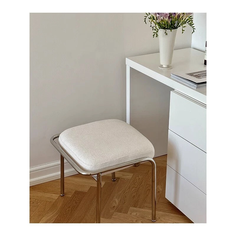 Cream wind stainless steel simple bedroom dressing makeup shoe changing stool - Image 2 of 4