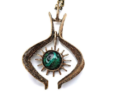 Studio Else & Paul Necklace vtg bronze pendant Scandinavian Norway Eilat stone