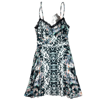 MINKPINK Mini Slip Dress Lace Trim Floral Print Black Motif XS NWT