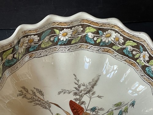 Vintage *SIGNED Copeland Antique *RARE Pedestal BOWL Daisies Cream BUTTERFLY - Picture 4 of 12