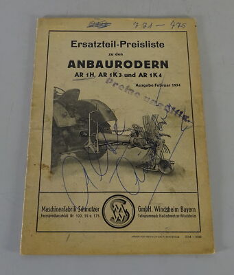Parts catalogue / spare parts list Schmotzer mounted harvester AR 1H / AR 1K3 / AR 1K4