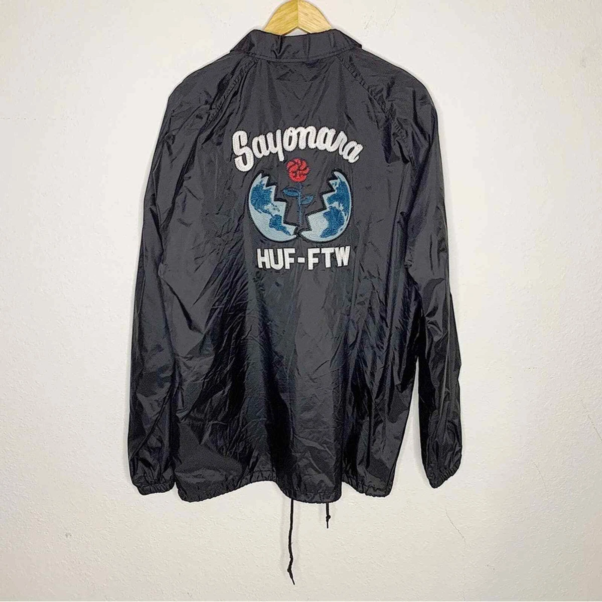 HUF FTW Men s Black Sayonara Hand Knit Crochet Windbreaker Jacket Size XXL