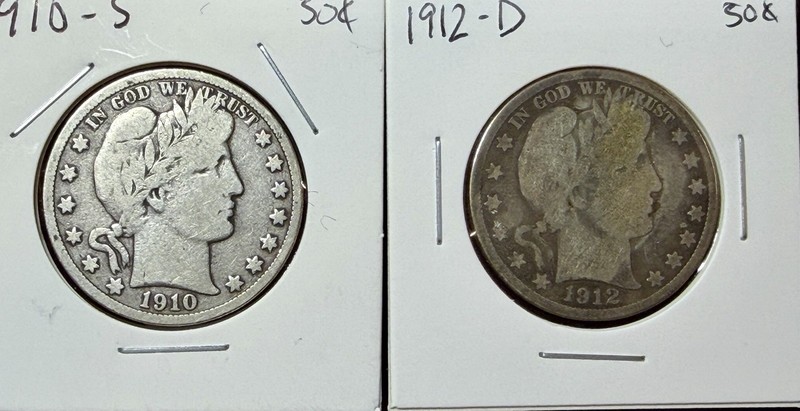 Lot 2 Barber Half Dollars 1910-S 1912-D