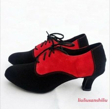 Women's Canvas Closed Toe Lace Up Latin Dance Ballroom Shoes Tango Comfort Chic