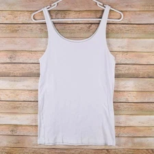 Eileen Fisher Womens Solid White Microrib Slim Fit Tank Top Organic Cotton
