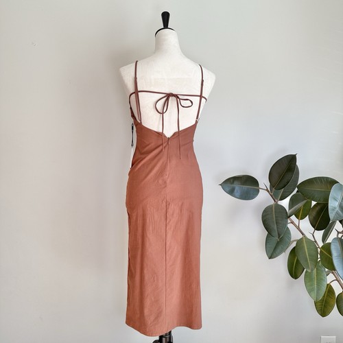 NWT ASTR Armona Square Neck Ruched Midi Dress in Brown XS - Picture 7 of 11