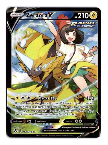 Pokemon Card Zeraora V TG16/TG30 Holo NM Silver Tempest Trainer Gallery