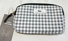 SCOUT JUST IN CASE POUCH GRAY WHITE PLAID 4  X 6.5”  NWT
