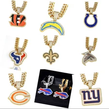 Gem Cuban Chain Necklace NFL Football (AFC/NFC) Pendant *Select Your Team* 20"