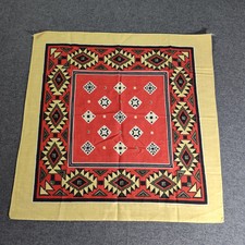 Vtg Cloth Cotton Poly Bandana Red Yellow Western Tribal Native Concho USA