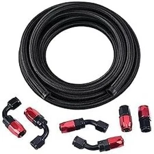 Fuel line Hose 10AN 5/8" Fitting Kit Braided Nylon  Oil Gas 10FT Black Red