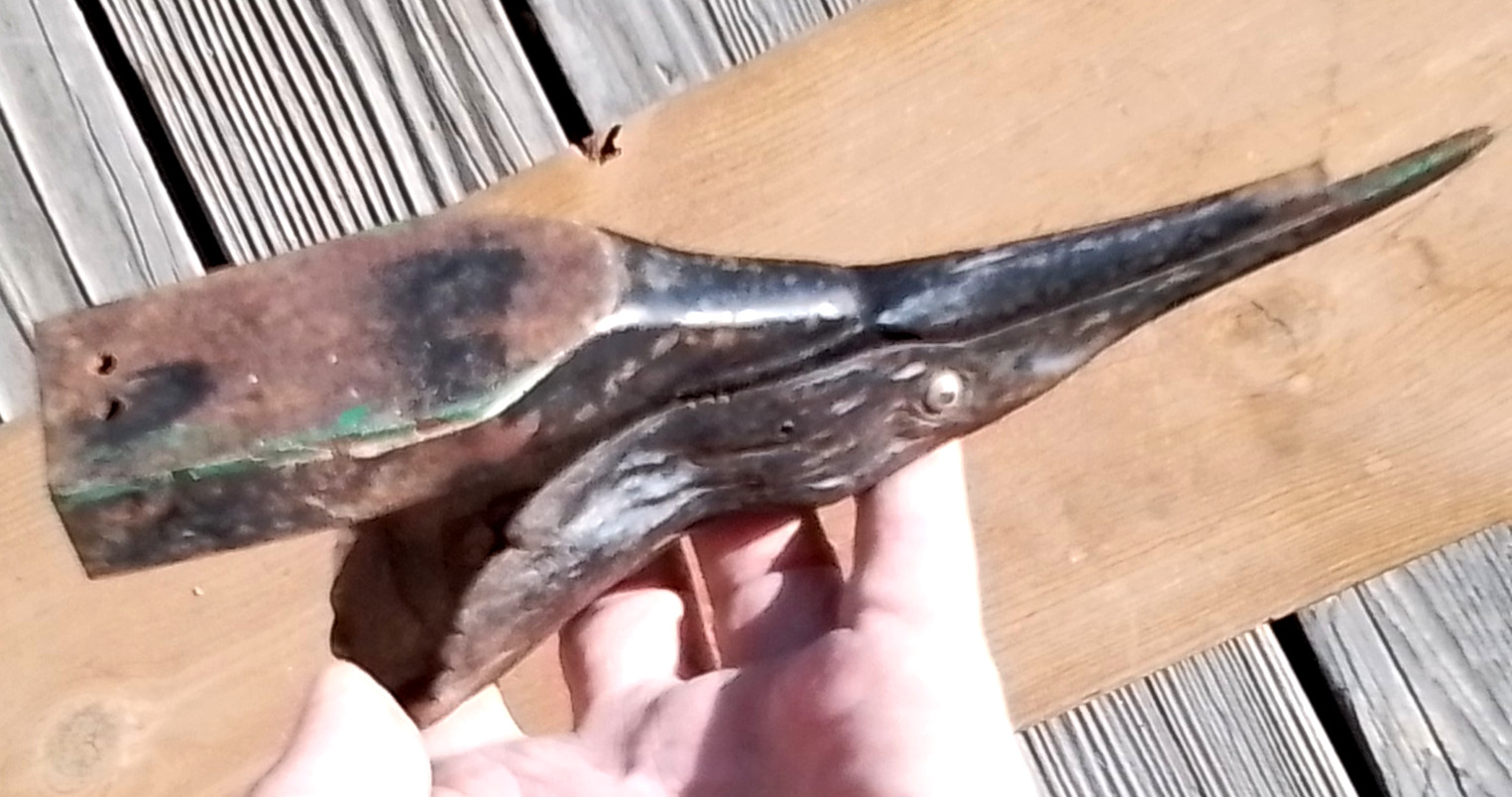 Antique Cast Iron RAVEN'S HEAD 8" Messenger ☆ Beak Holds Cards & Letters