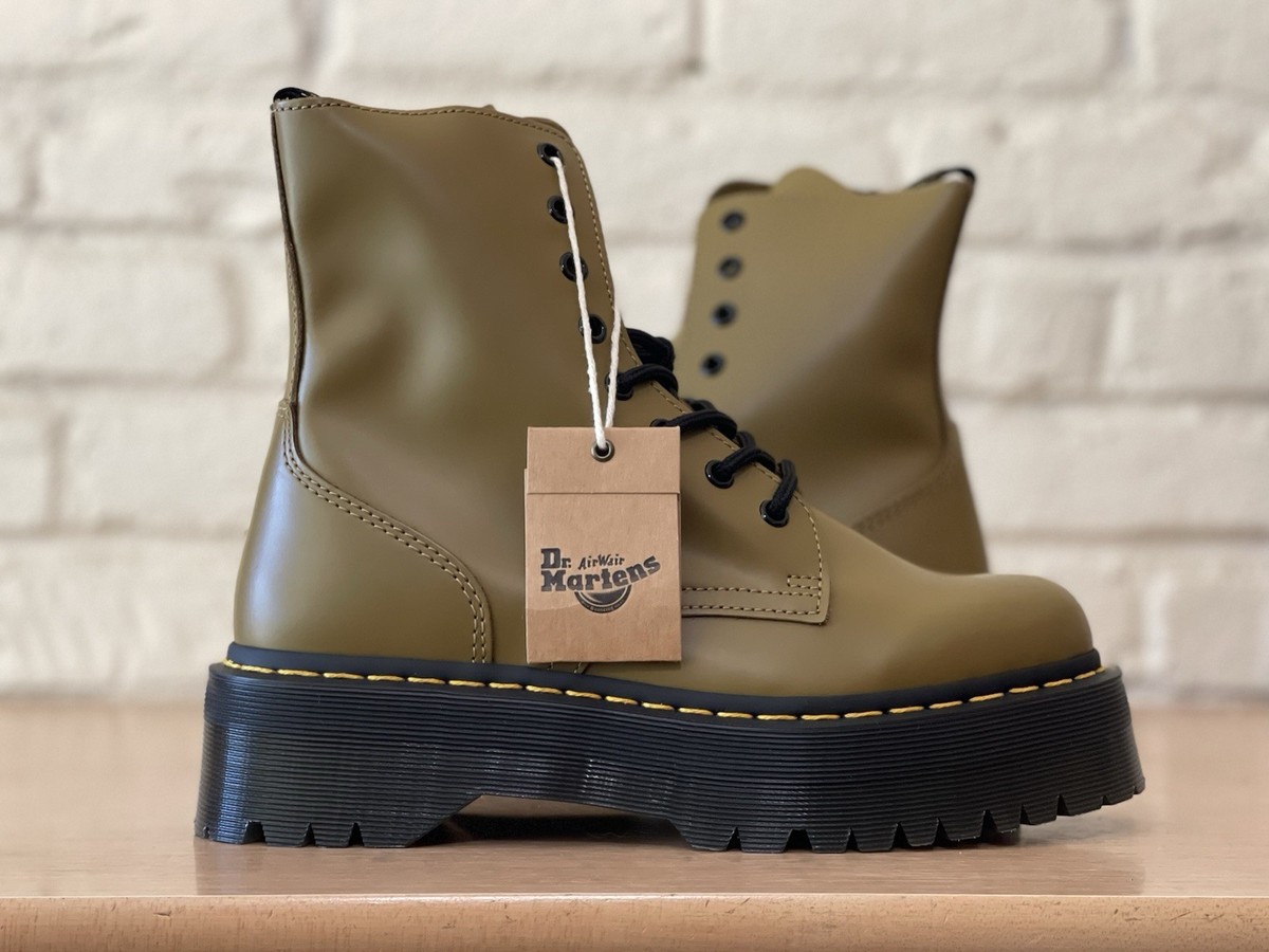 Dr. Martens Jadon Leather Platform Side Zip Olive Moto Combat