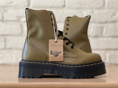 Dr. Martens Jadon Leather Platform Side Zip Olive Moto Combat