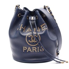 Chanel Deauville Leather Shoulder Bag Navy Women Blue One Size