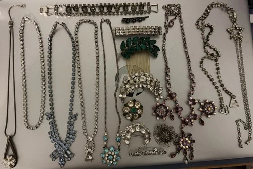 Vintage Rhinestone Costume Jewelry Lot 16 Pieces Variety