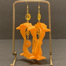 Vampire Teeth Earrings Handmade Halloween Oddity Weird Gold Orange Dangle Whimsy