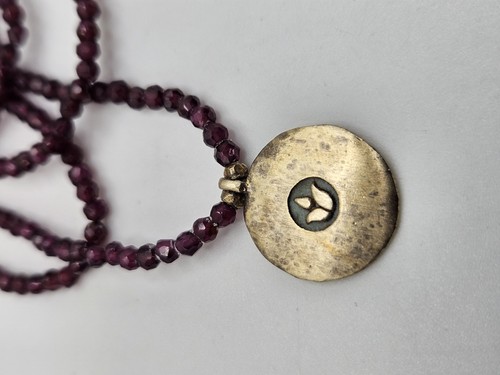 Satya Sterling Silver Vermeil Lotus Flower Pendant Garnet Beaded Necklace - Picture 4 of 13