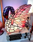 VTG Pink Stained Glass Dale Tiffany  Swan Bird  Iridescent Night Light Lamp NWT