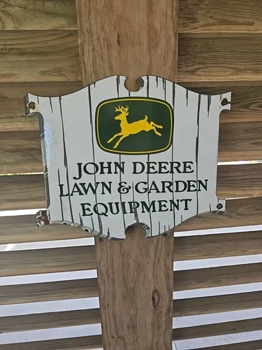 VINTAGE  JOHN DEERE 12” X 10" PORCELAIN TRACTOR SIGN LAWN GARDEN EQUIPMENT