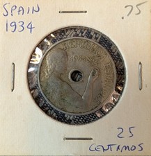 Spain 1934 25 Centimos Coin