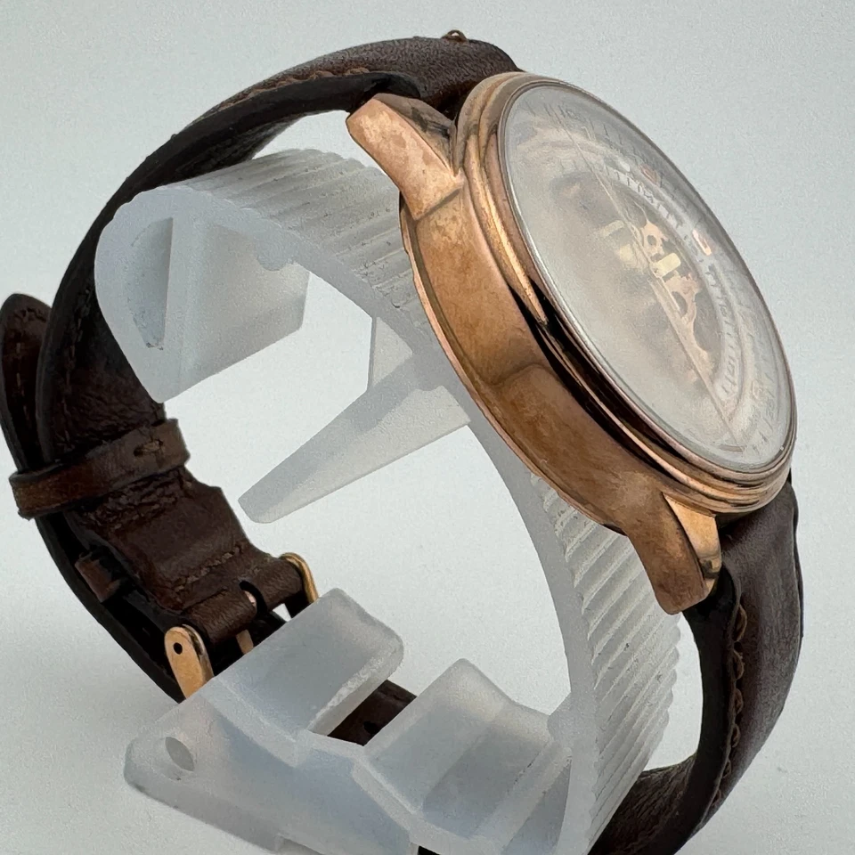 Мужские автоматические часы Akribos с автоподзаводом 30 м розовое золото тон скелет кожа - Изображение 3 из 4