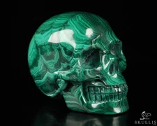Gemstone 1.9" Malachite Hand Carved Crystal Skull, Realistic, Crystal Healing