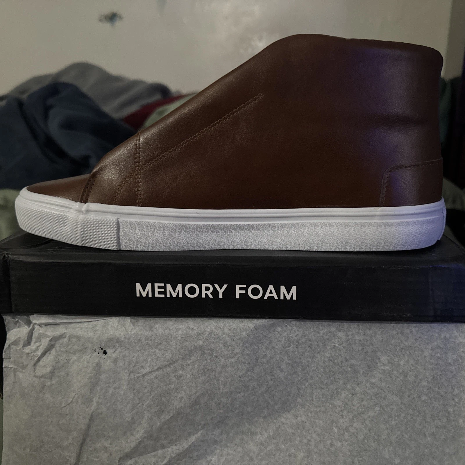 London Fog Dorance Mens High Top Sneakers Size 13 Brown Casual Shoes Memory Foam