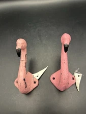 Pink Flamingo Wall Hook Cast Iron Coat Towel Robe Hanger Tropical VTG Style Pair