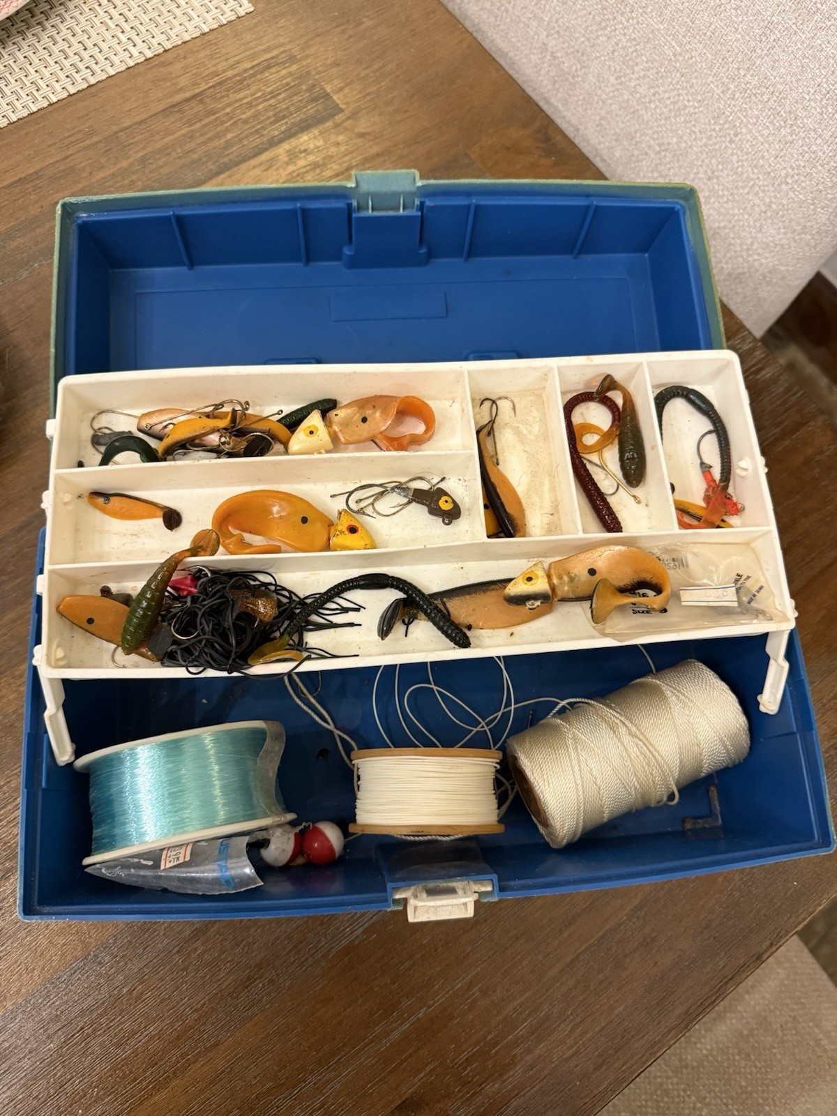 Vintage Plano Fishing Tackle Box with Assorted Lures & Line