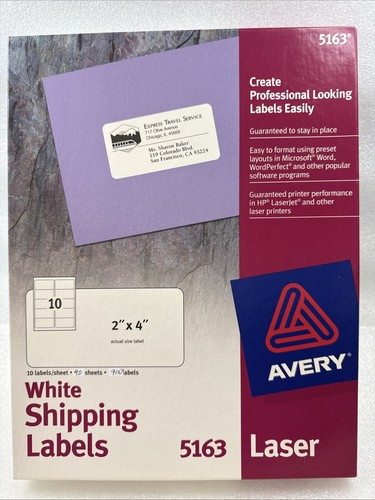 Avery/Staples Labels 5163, 2"x4" White Shipping, 900 labels, 90 Sheets OPEN BOX