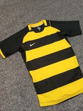 Nike Rugby Jersey Men Medium Black Yellow Hoops Stripe Shirt Stretch
