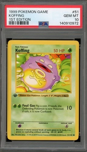 Pokemon Koffing Base Set Shadowless 1st Edition #51 PSA 10 Gem Mint