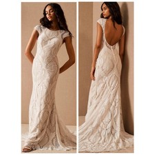 BHLDN Ludlow Wedding Dress Size 16 Ivory Lace Cap Sleeve Bridal Gown