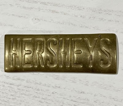 Vintage Hershey s Brass Bar Paperweight   Felt Back A&M Leatherline