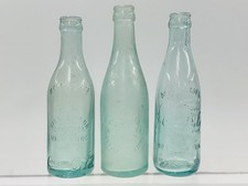LOT OF 3: ATQ COCA-COLA AQUA EMB SODA BOTTLES (VICKSBURG,MISS/MICH/MT.CARMEL,ILL