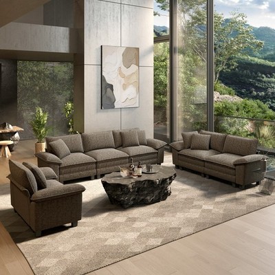 Modular Sectional Sofa Chenille Cloud Couch w/ Chaise & Cushion 7/5/4/3/2/1-Seat