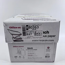OFFICE DEPOT Continuous Computer Paper, 1 Part, 9.5"x11" 20 Lb White 2300 Sheets