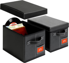 2-Pack 7-Inch Vinyl Record Storage Boxes Black Faux Leather Record Holder Ca